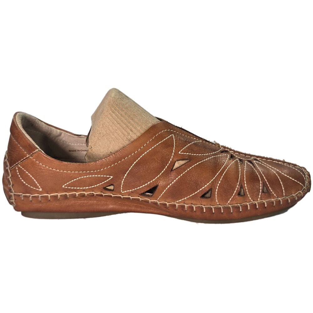Womens Brown Leather Floral Loafers Boho Flat Shoes Pikolinos Sz 11 or 42